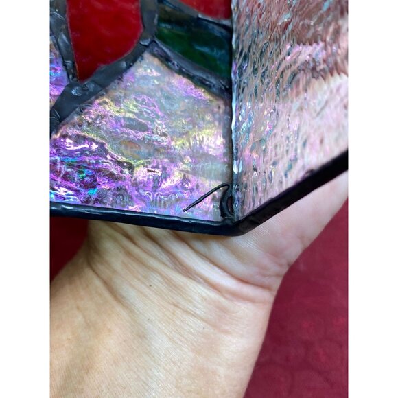 Stained Glass Poinsettia Candle Cover Votive Handcrafted 8" x 3.75" x 3.5" - Picture 8 of 13